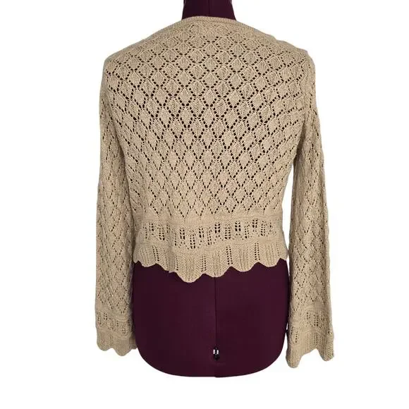 Women's Lauren Conrad Tan & Metallic Open Knit Cropped Sweater | Size Large - Picture 2 of 10